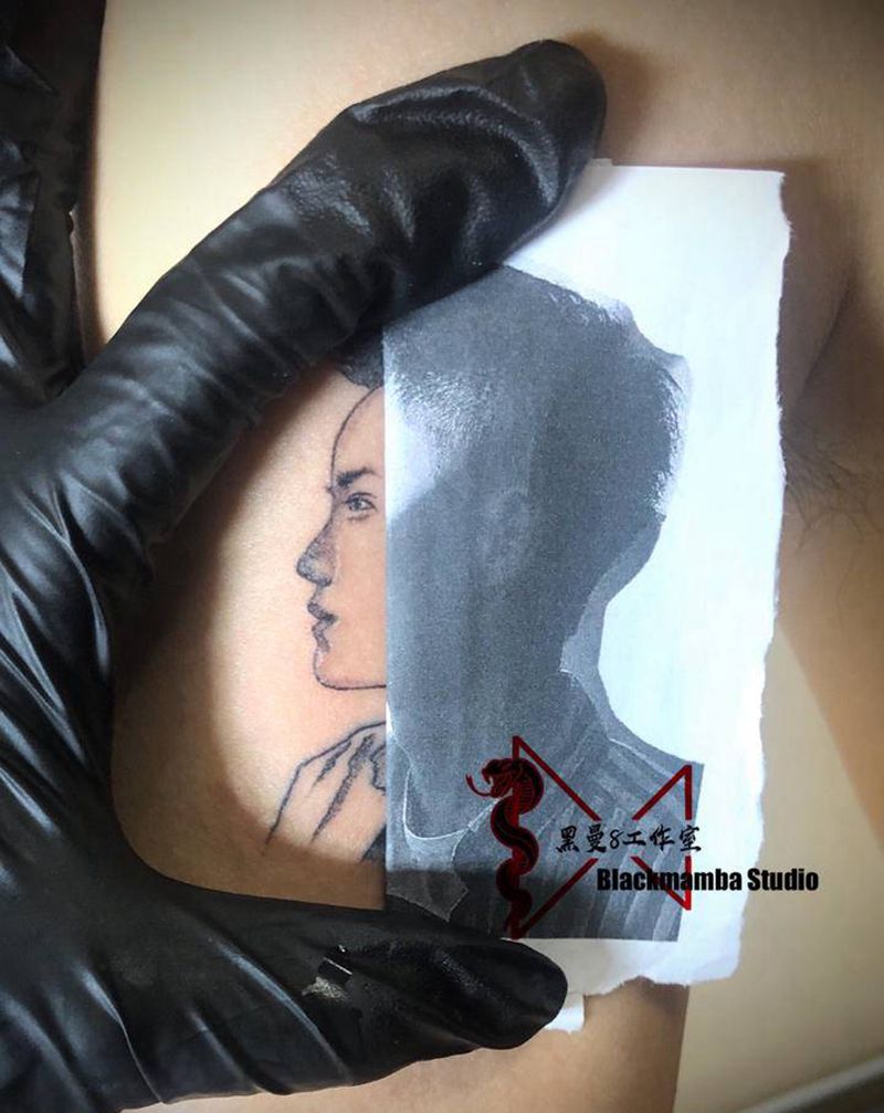 遮疤纹身图片_手臂欧美写实人像速写纹身图案