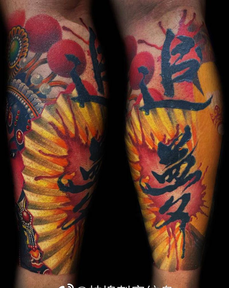 中国风,武旦纹身图片_腿部新传统武旦纹身图案