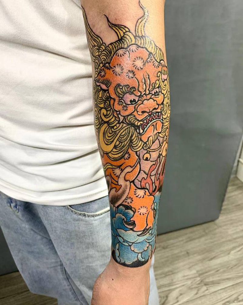 修改唐狮老纹身纹身图片_手臂新传统唐狮修改纹身图案