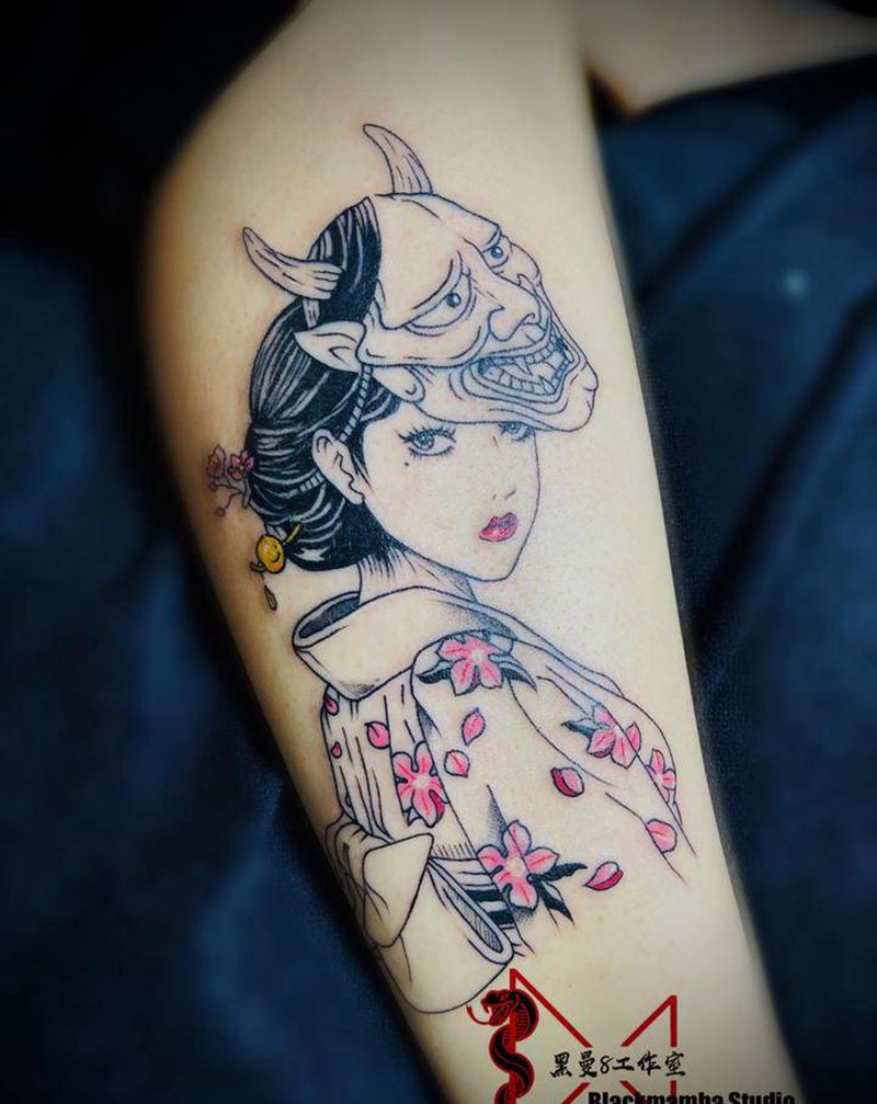 富江艺妓纹身图片_腿部新传统艺妓川上富江纹身图案