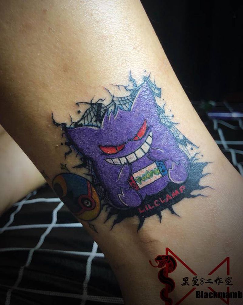 原创耿鬼纹身图片_腿部New School卡通神奇宝贝纹身图案