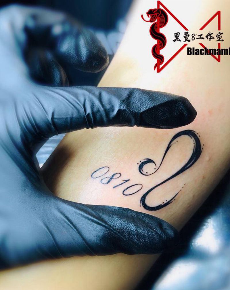 星座♌️纹身图片_手臂几何狮子座生日数字纹身图案