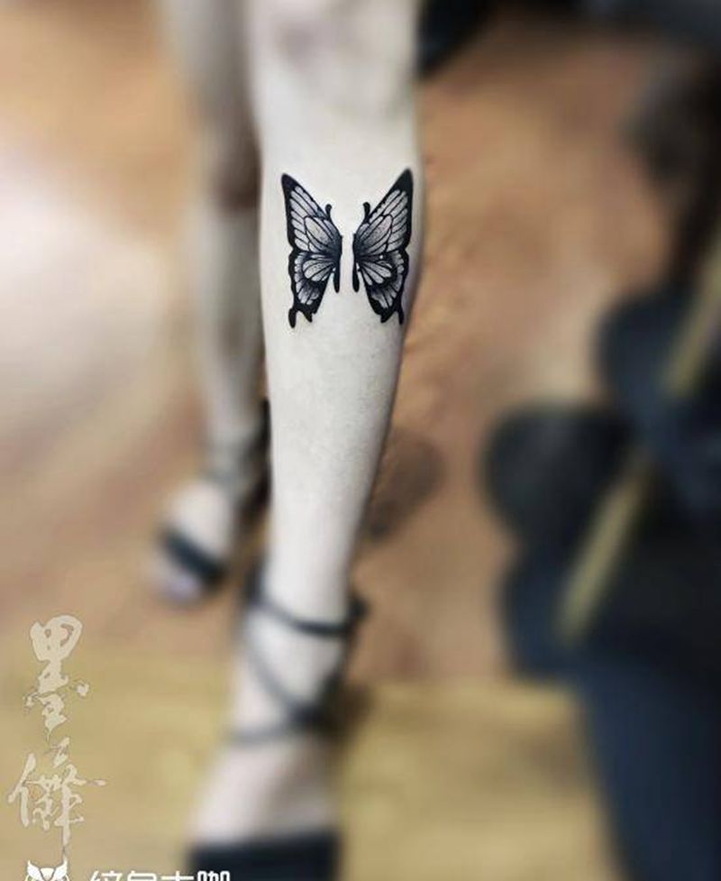 蝴蝶tattoo纹身图片_腿部纹身图案
