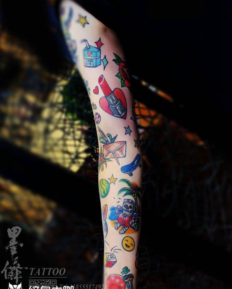 school tattoo纹身图片_手臂纹身图案