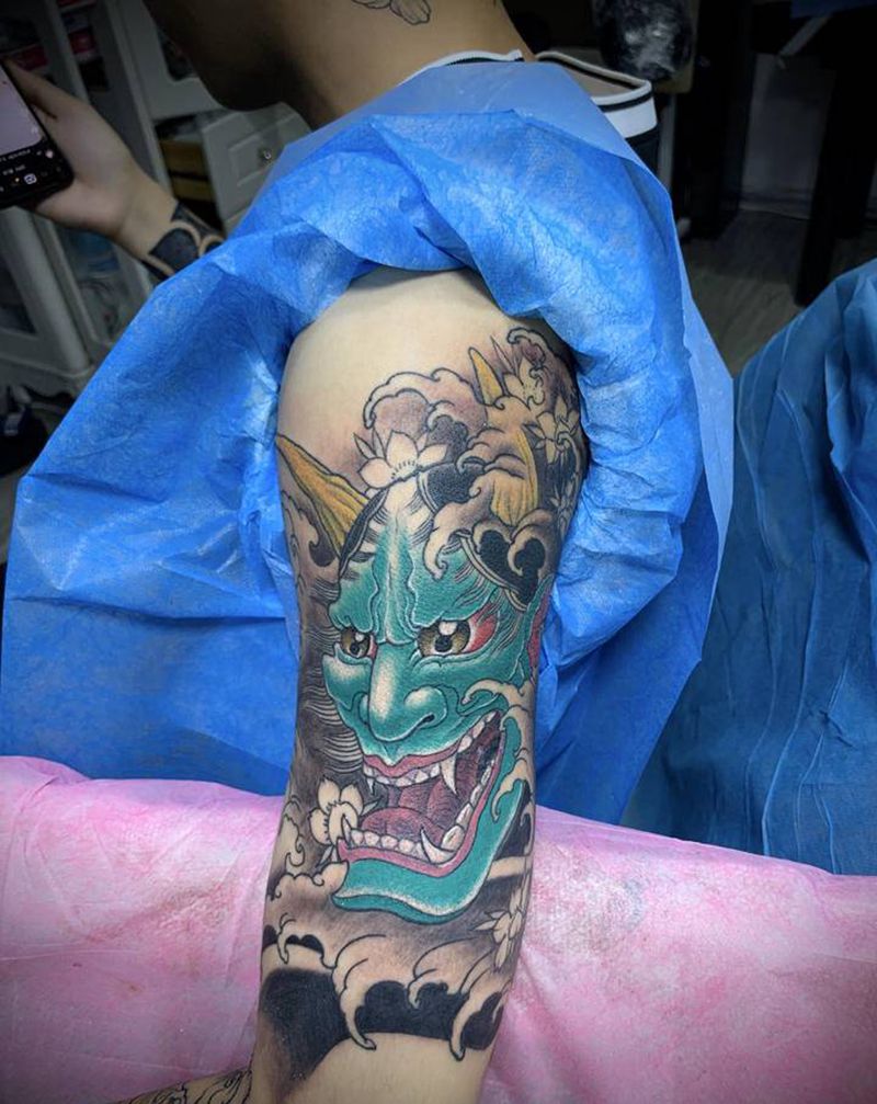 修改般若纹身图片_手臂新传统般若修改手臂纹身图案