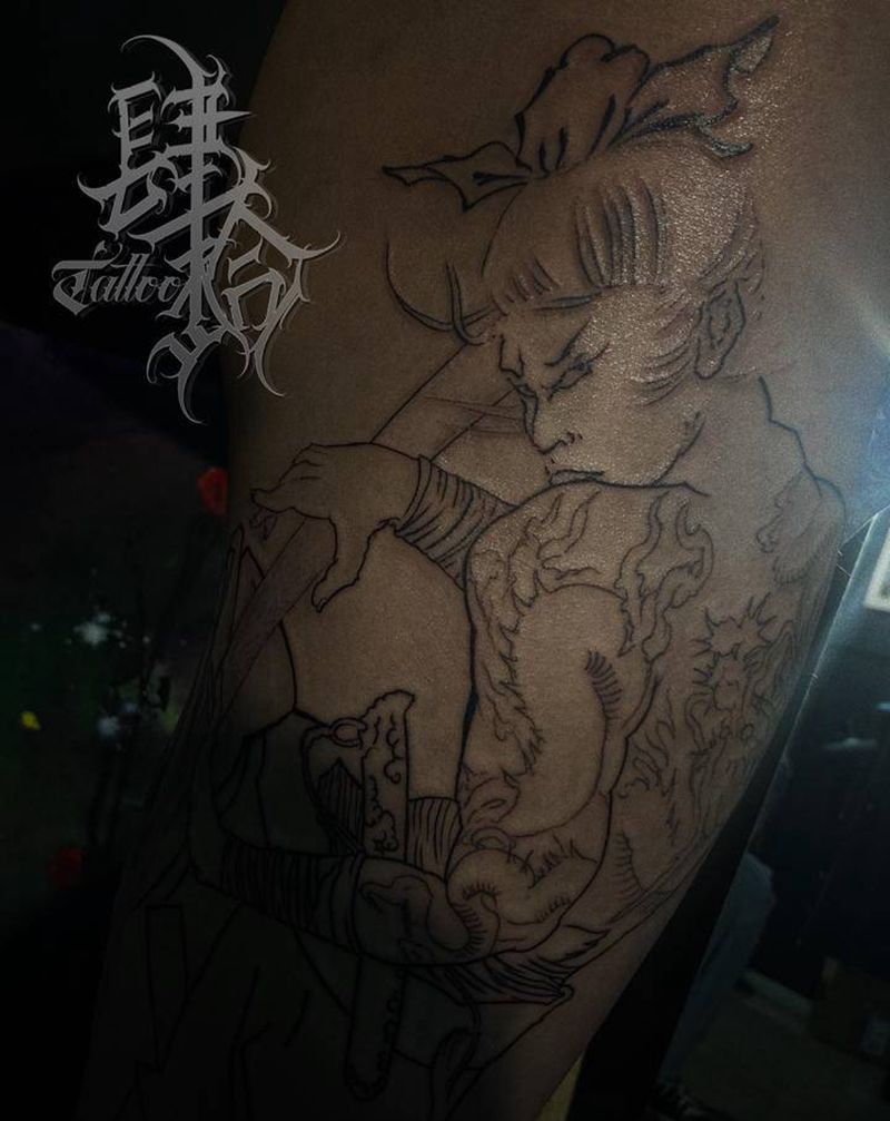 九纹龙纹身图片_腿部老传统纹身图案