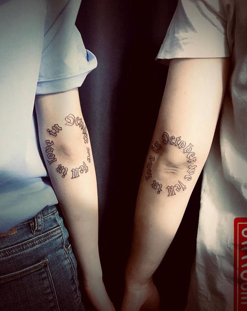 情侣纹身纹身图片_手臂花体字几何哥特字体纹身图案