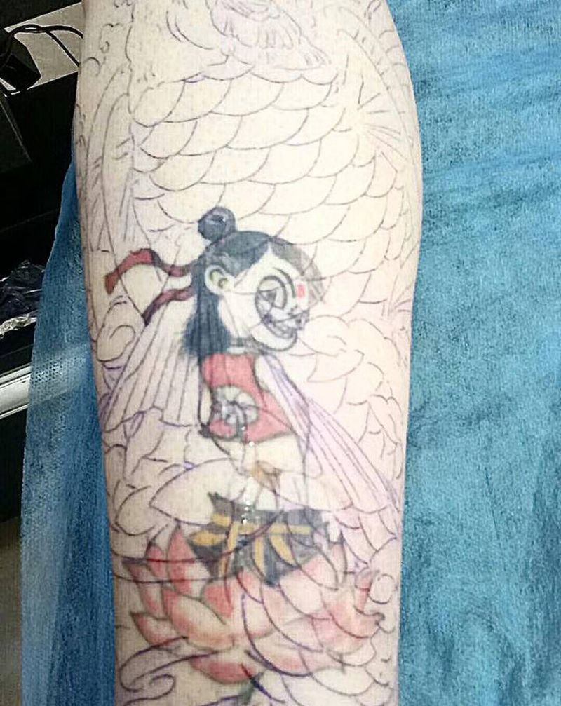 遮盖纹身图片_腿部新传统纹身图案