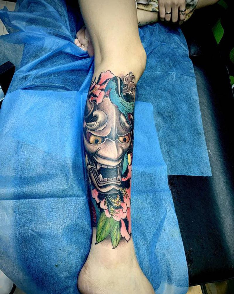 般若纹身图片_腿部纹身图案