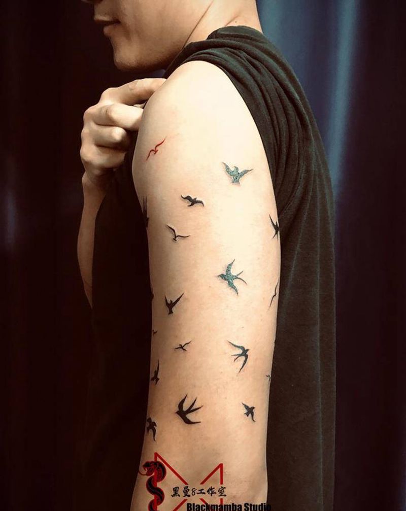 迁徙纹身图片_手臂图腾小鸟海鸥燕子纹身图案