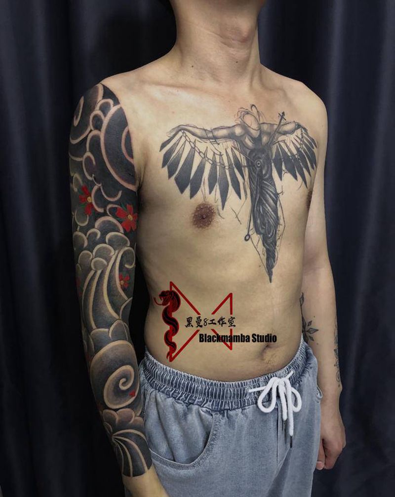 老传统花臂纹身图片_手臂老传统花朵老传统纹身图案