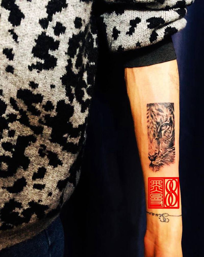 兽纹身图片_手臂欧美写实老虎狮子豹子纹身图案