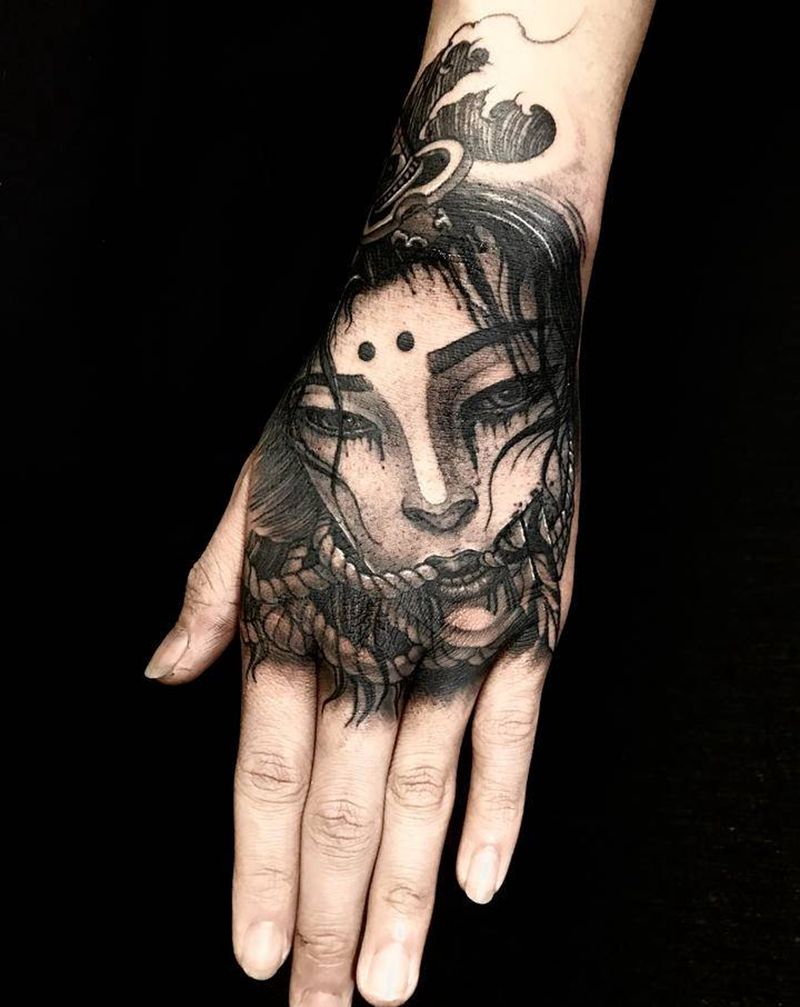 花手完成➕恢复后买家秀纹身图片_手部新传统纹身图案