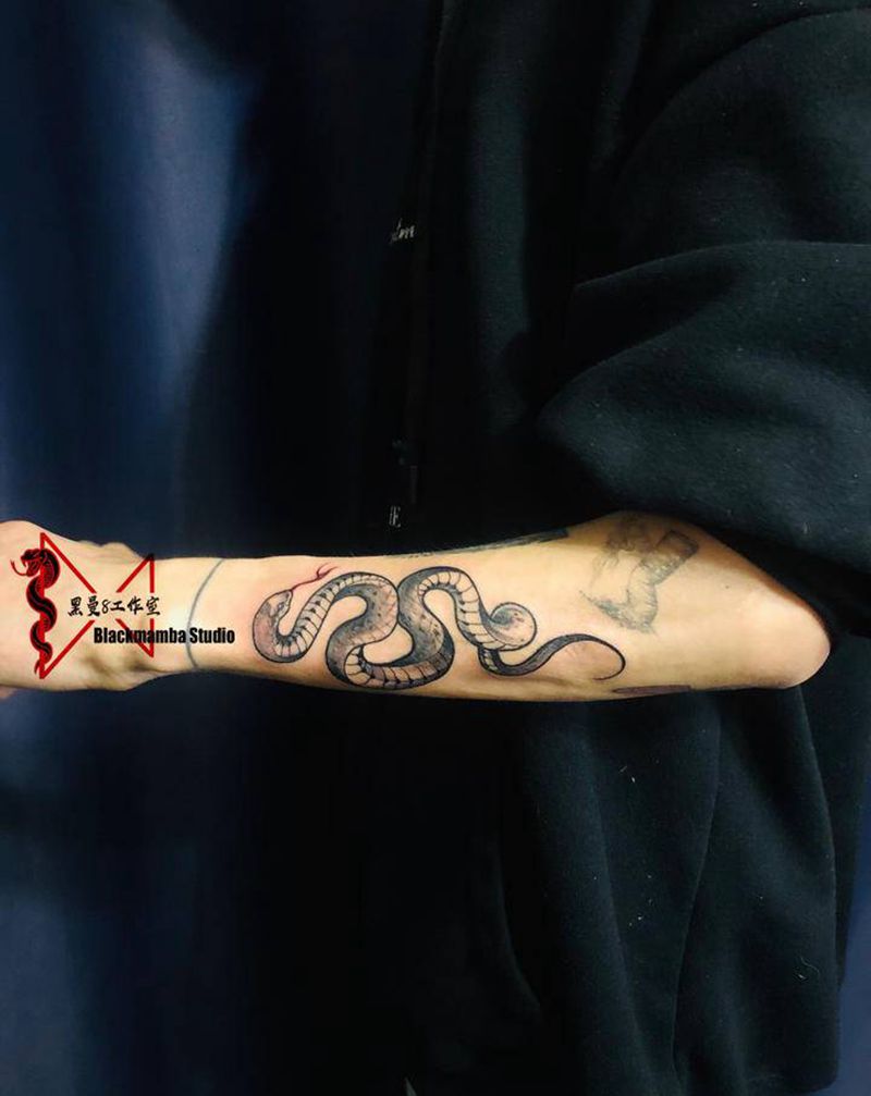 黑曼巴蛇纹身图片_手臂New School蛇暗黑纹身图案