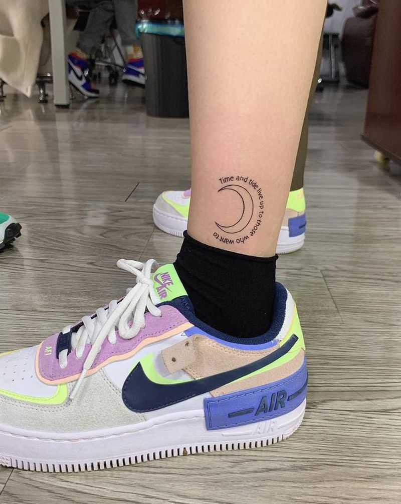 情侣纹身 -月亮纹身图片_腿部几何情侣月亮清新纹身图案