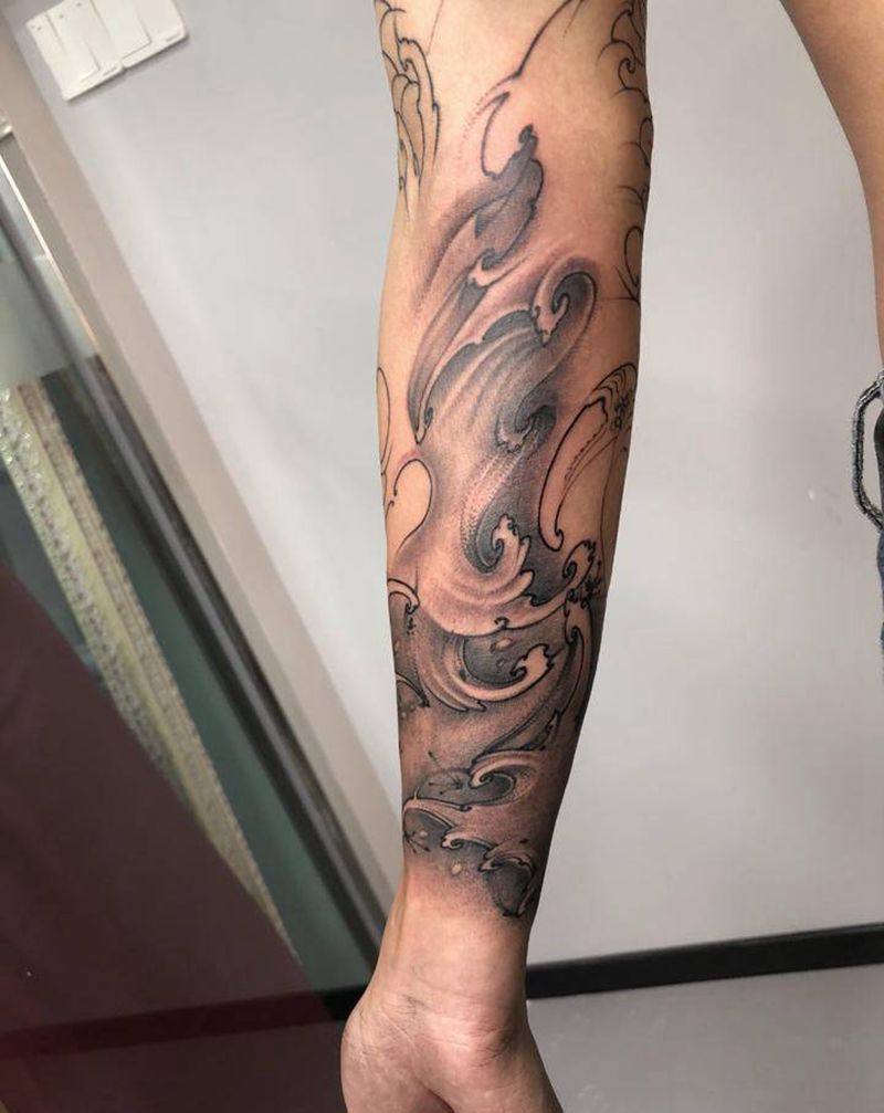 浪花 未完待续纹身图片_手臂新传统纹身图案