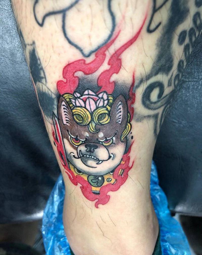 不动狗王 迷你纹身图片_脚部New School纹身图案