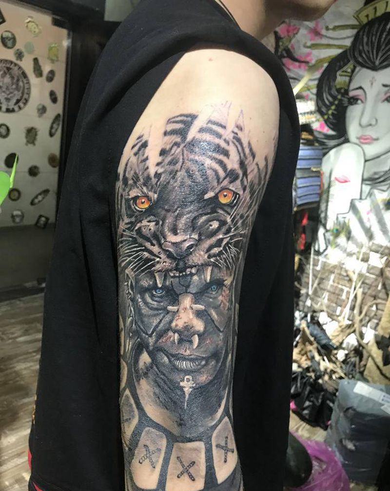 未完成纹身图片_手臂欧美写实纹身图案