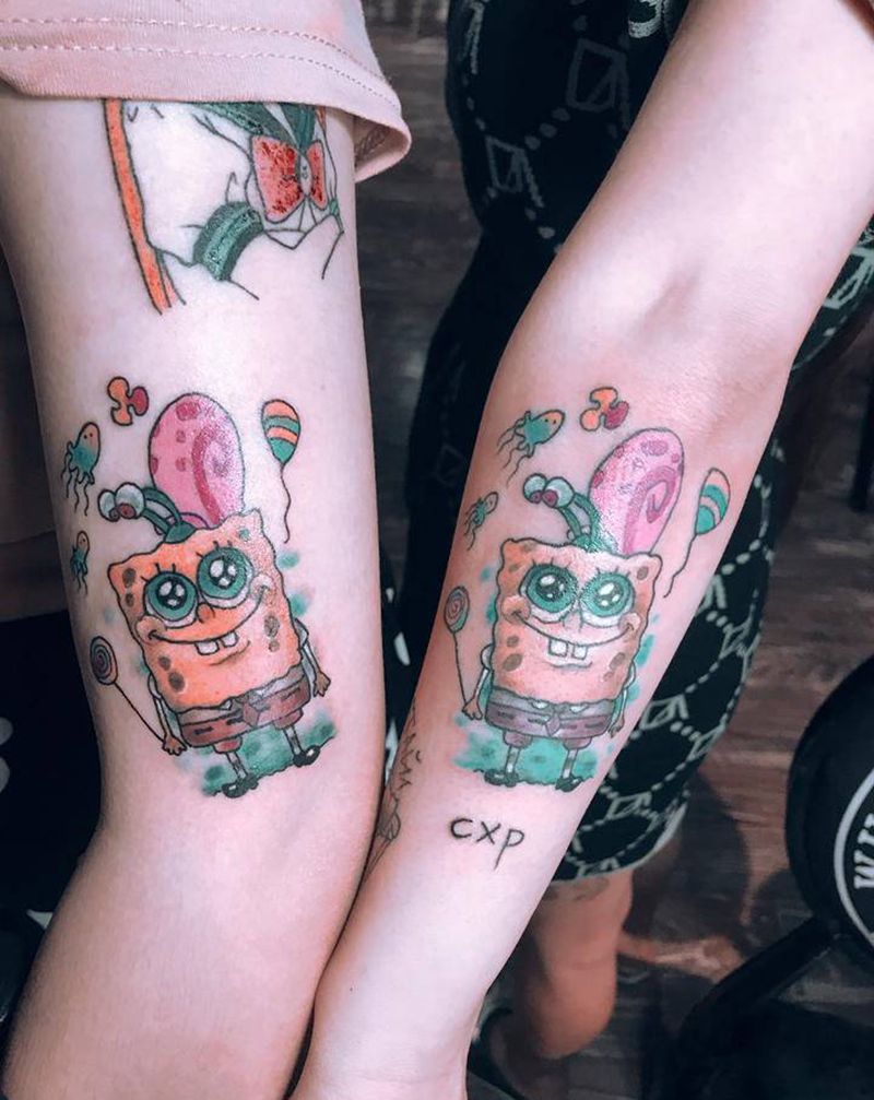 海绵宝宝纹身图片_手臂New School纹身图案