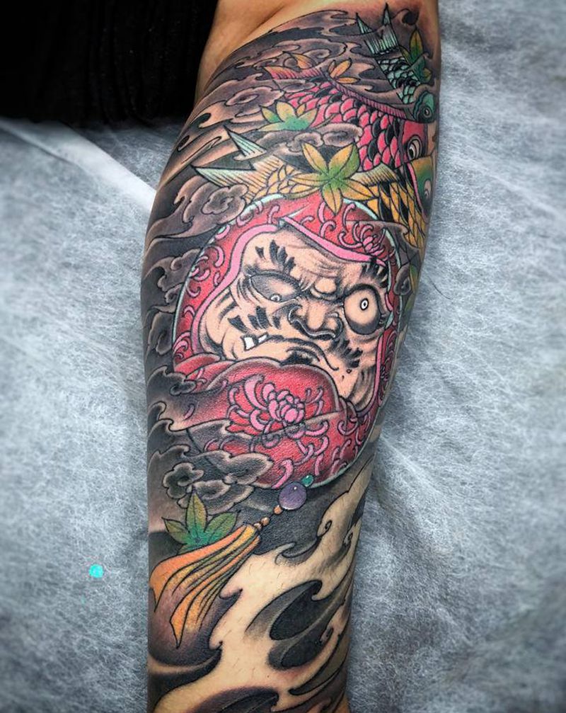 达摩蛋纹身图片_腿部新传统老传统纹身图案