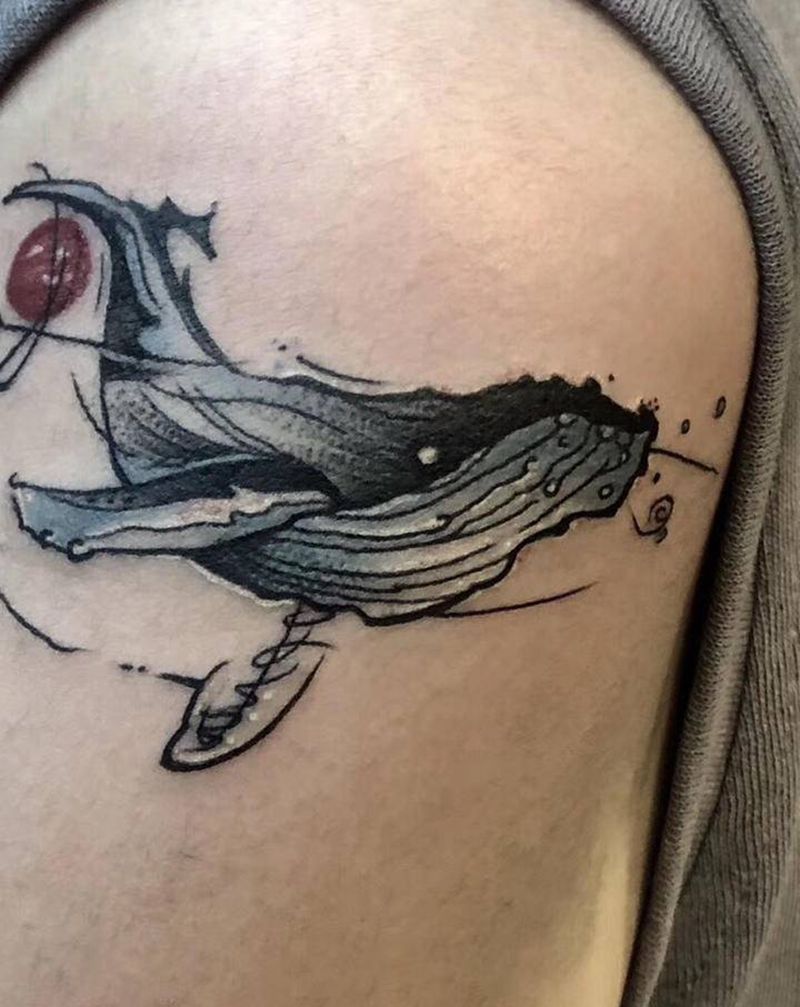 鲸鱼纹身图片_手臂水彩水墨纹身图案