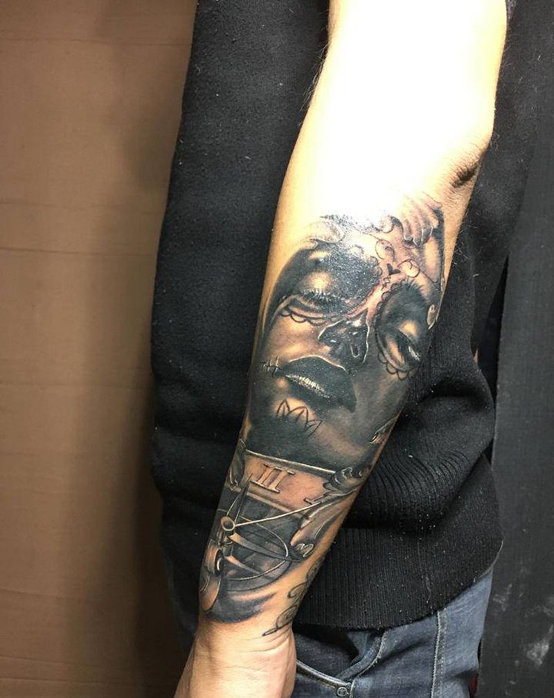 欧美小臂纹身图片_手臂欧美写实人物肖像美女纹身图案