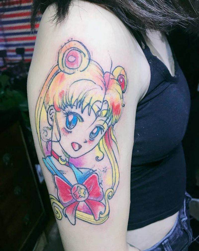 美少女纹身图片_手臂水彩纹身图案