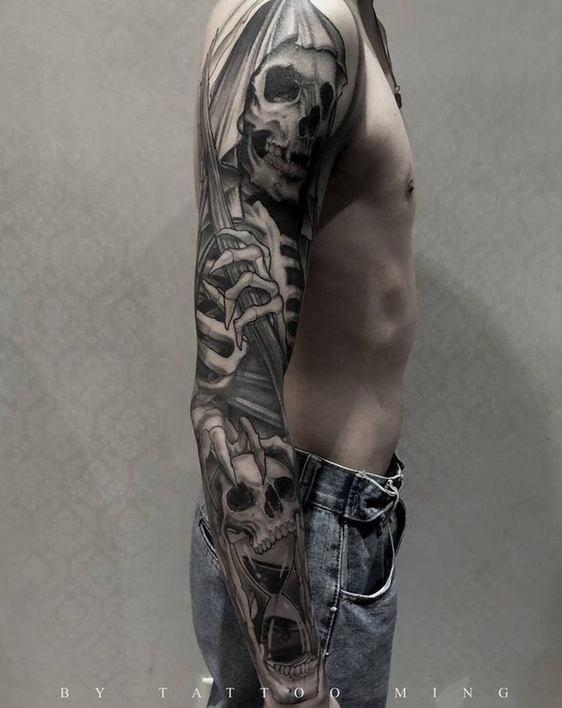 骷髅纹身图片_手臂欧美写实纹身图案