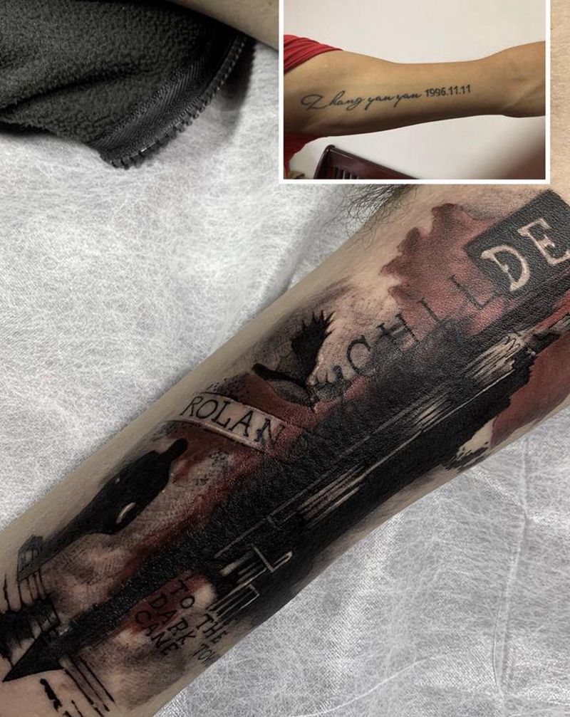 垃圾桶纹身图片_欧美写实纹身图案