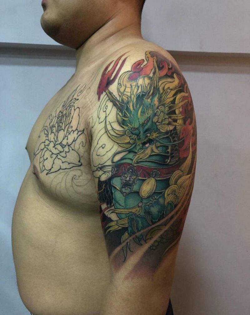 麒麟纹身图片_手臂新传统纹身图案