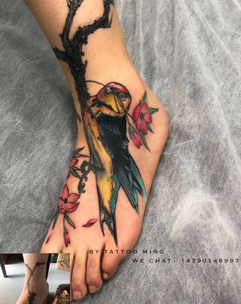 遮盖纹身图片_脚部新传统纹身图案