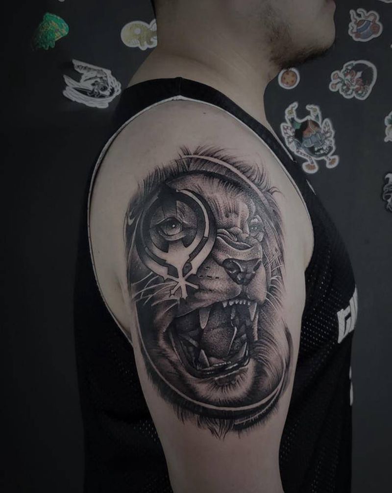 狮子纹身图片_欧美写实点刺纹身图案