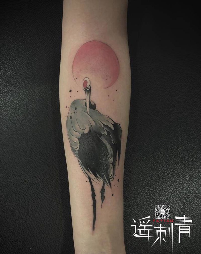 仙鹤纹身图片_手臂纹身图案