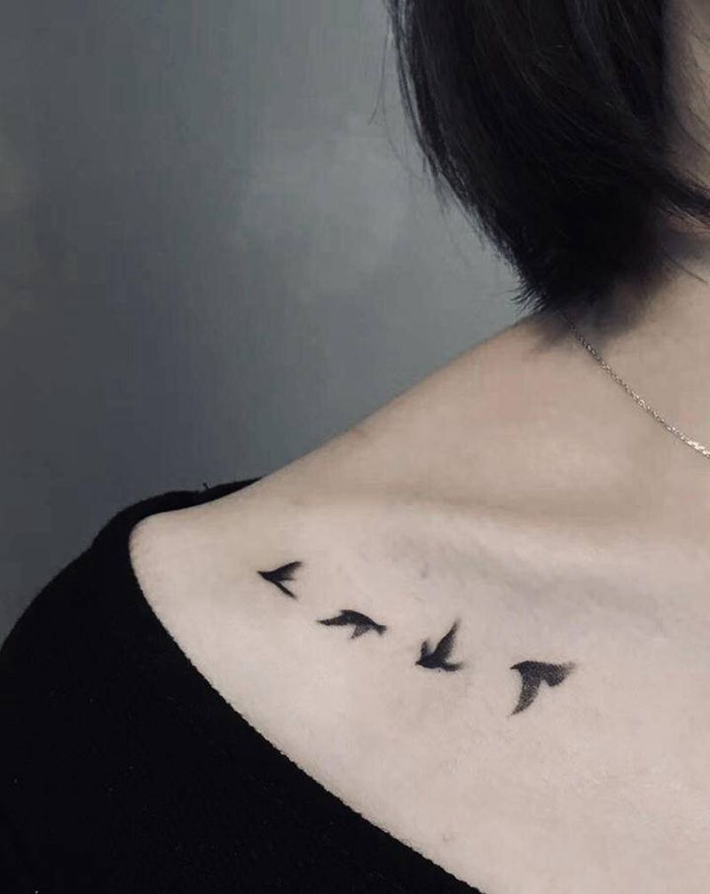 南齐去纹身图片_胸部肩部水墨小清新纹身图案