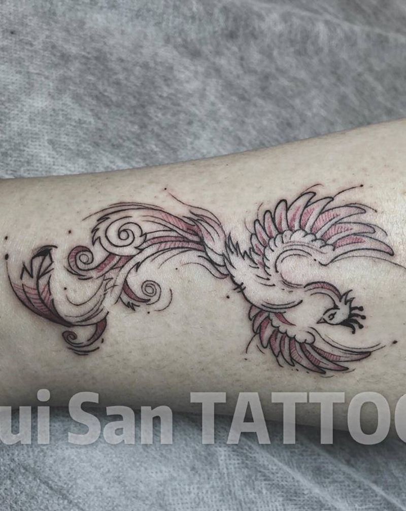 涅槃重生之小腿凤凰纹身图片_脚部腿部水彩点刺纹身图案