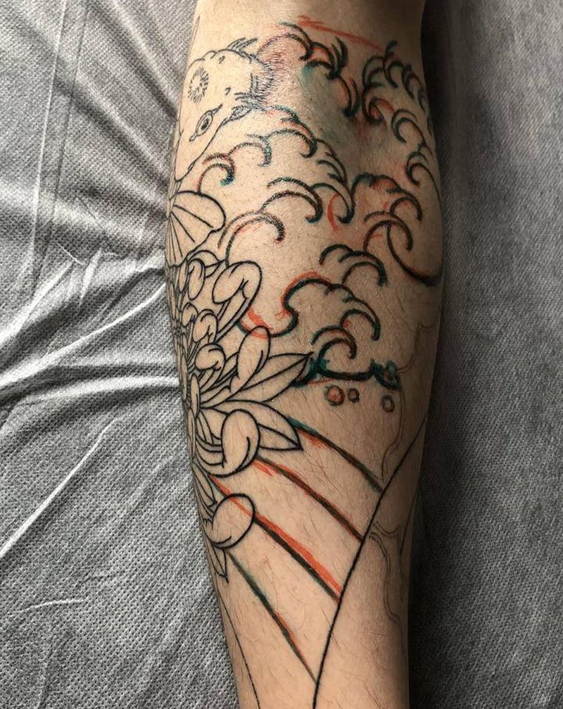 包小腿日式传统纹身图片_腿部脚部老传统纹身图案