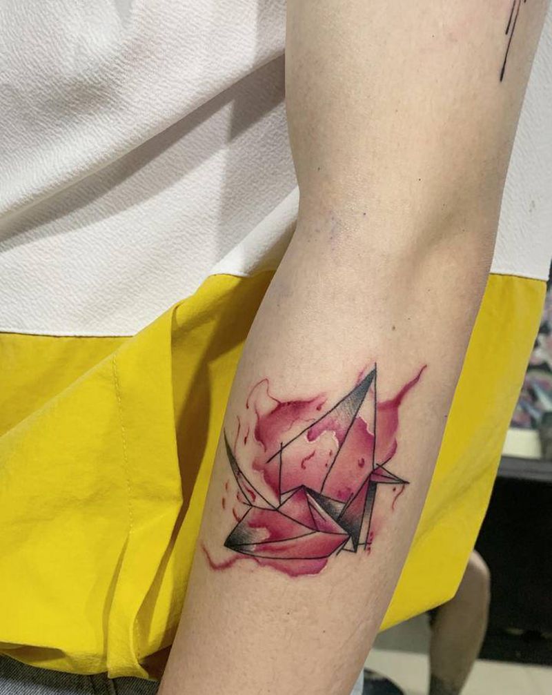 千纸鹤纹身图片_水彩New School纹身图案