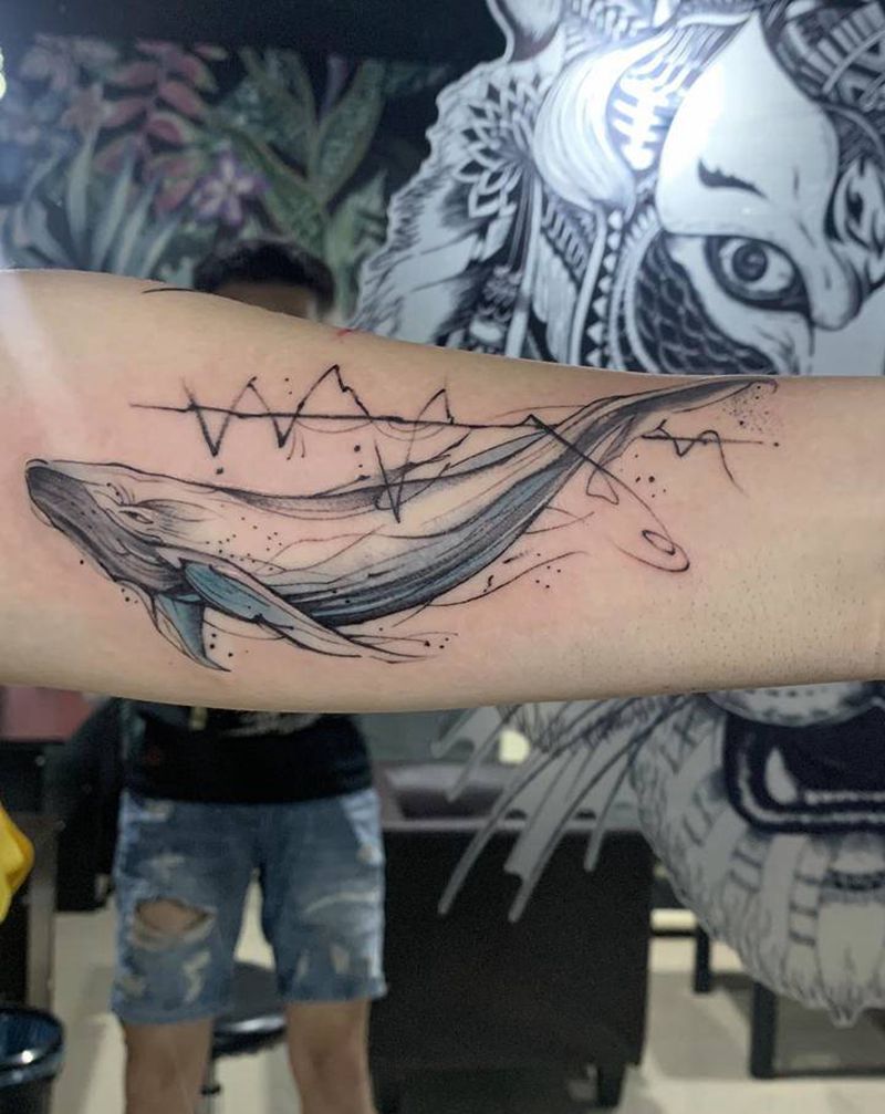 鲸鱼纹身图片_水彩纹身图案