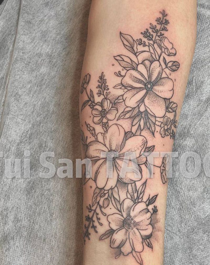 素花纹身图片_手部手臂点刺水彩纹身图案