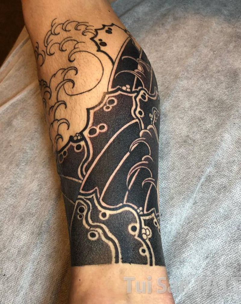 日式包小腿纹身图片_腿部脚部老传统纹身图案