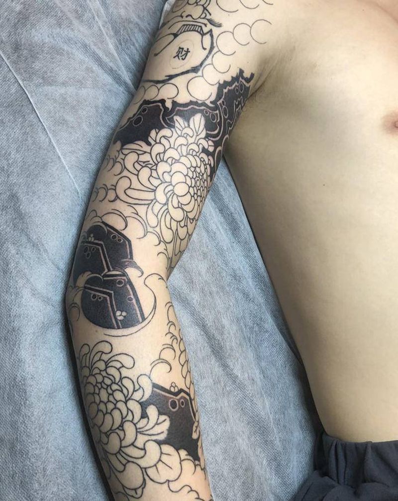 老传统花臂纹身图片_手臂老传统纹身图案