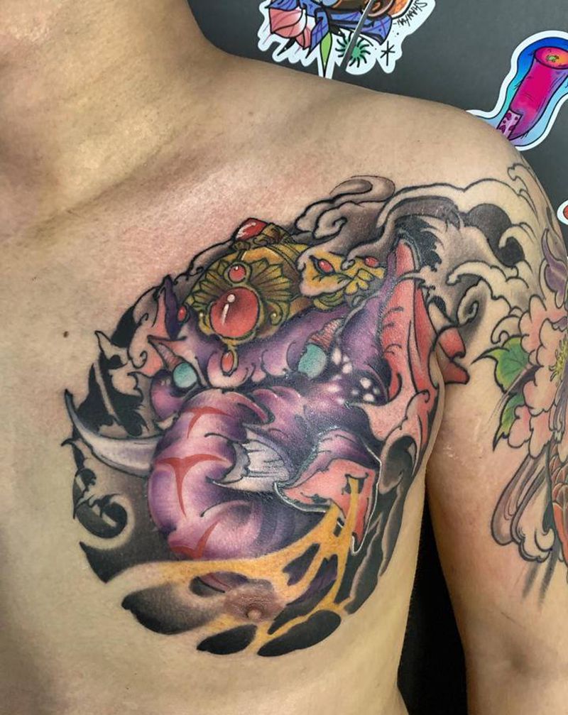 彩色象神纹身图片_新传统纹身图案