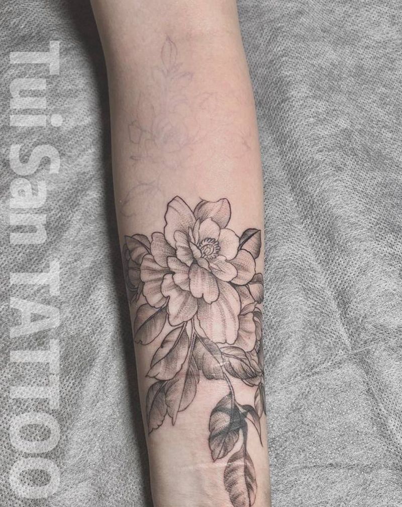 素花纹身图片_手臂手部点刺水彩纹身图案