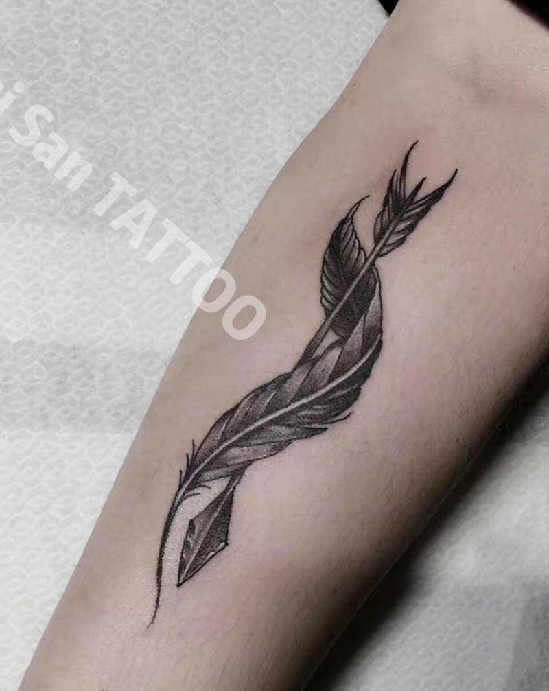 遮盖纹身图片_手臂手部水彩几何羽毛纹身图案