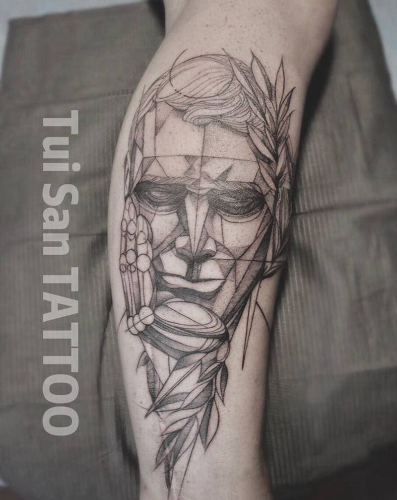 思考纹身图片_手部手臂点刺几何纹身图案