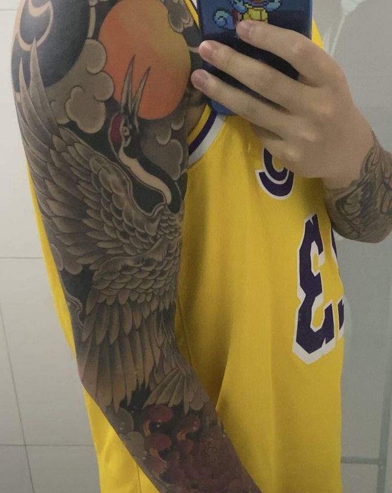 仙鹤花臂纹身图片_手臂纹身图案