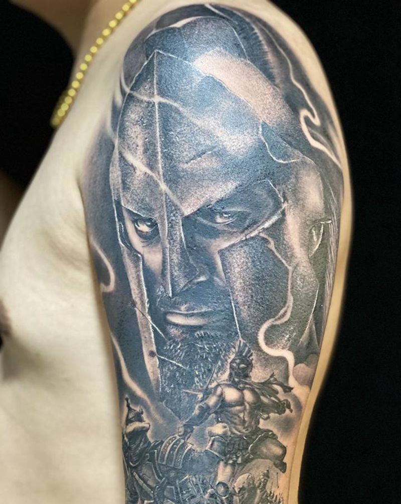 斯巴达勇士纹身图片_手部手臂欧美写实斯巴达勇士战争写实纹身图案