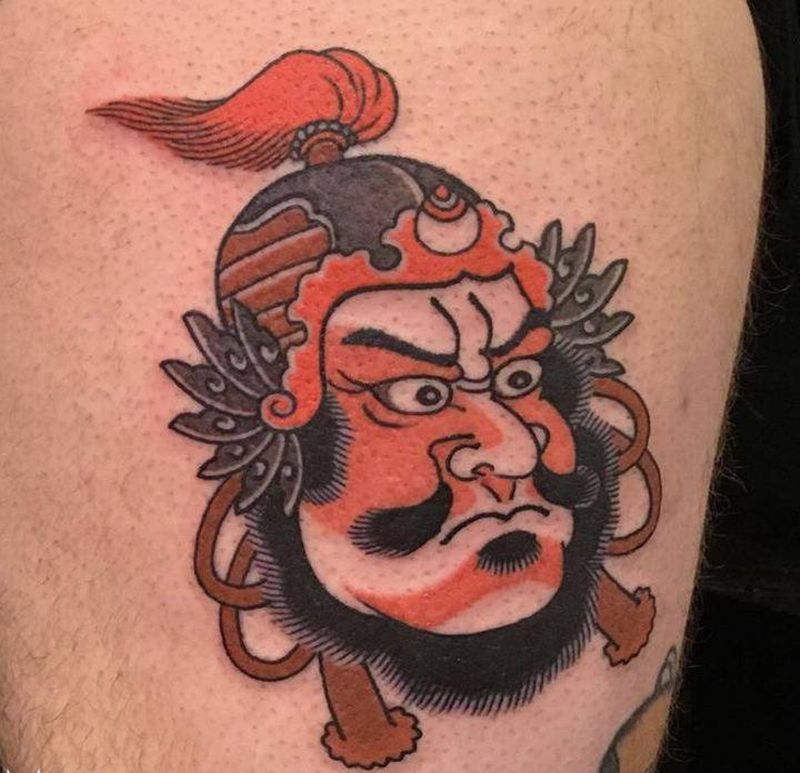 声首纹身图片_腿部老传统纹身图案