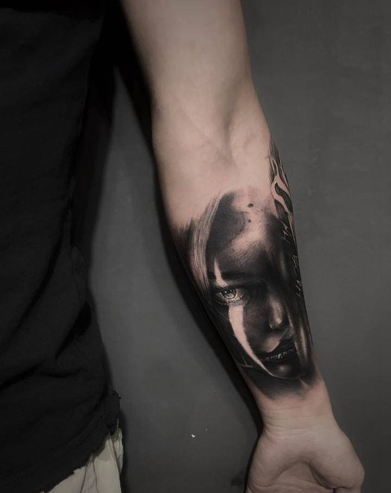 小丑女纹身图片_欧美写实纹身图案