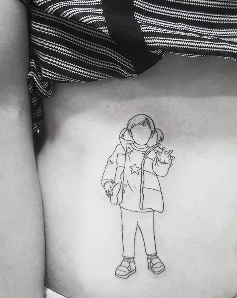 简笔画女儿纹身图片_腹部简笔画纹身图案